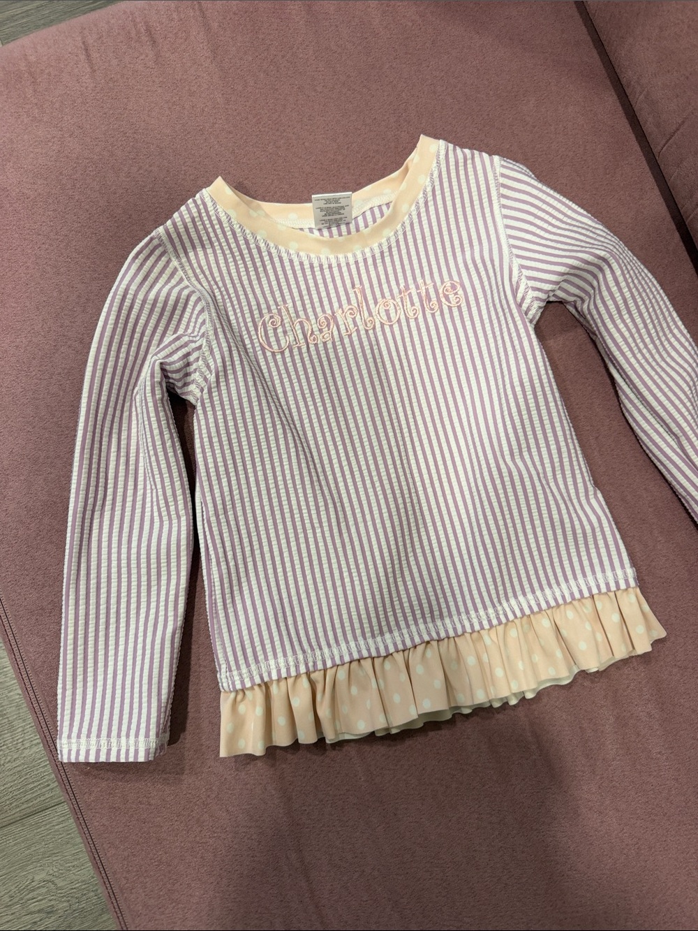 Ruffle Butts Pink & Cream Striped Ruffle-Hem Rashguard